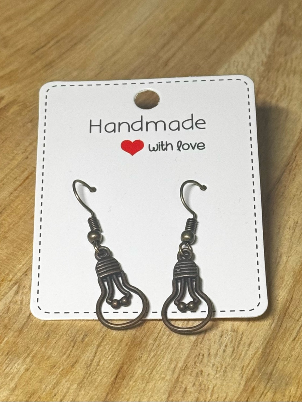Hand Crafted Antique Brass Lightbulb Charm Earrings - Bronze Tone